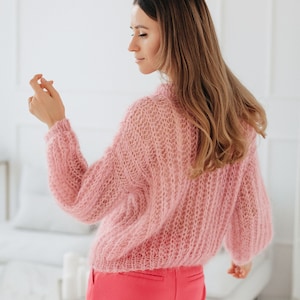 Mohair Sweater For Women Hand Knitted Sweater Pink Pullover Chunky Sweater Pink Jumper Oversized Sweater Mohair Cardigan Women's Sweater