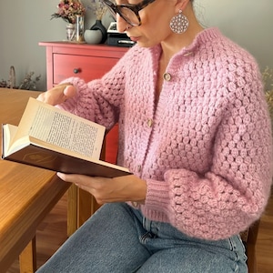Handmade Alpaca Wool Crochet Cardigan - Soft Wedding Knit Sweater with Buttons- Cozy Hand Knit Cardigan - Round Neck  Button-Up Sweater