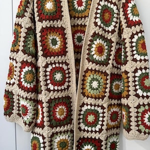 Crochet Granny Square Cardigan, Crochet Cardigan, Handmade Patchwork Cardigan, Crochet Mini Patchwork Sweater,Beige Crochet Cardigan