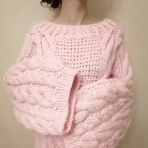 Oversized Pink Knit Sweater Chunky Knit Sweater Big Size Oversized Knit Sweater Cable Knit Sweater Knit Cardigan Long Sleeves Knit Sweater