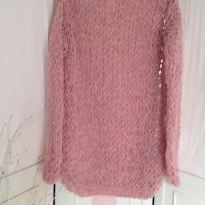Pink Chunky Hand Knitted Jumper Dress - Merino/Mohair Wool - Oversized Look