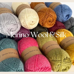 Merino Wool Silk Yarn DK Weigh Gift Idea Knit Sweater Shawl Cardigan Crochet Baby Blanket Soft Wool White Pink Blue Green Gray Orange Yellow