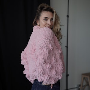 Chunky Pink Knit Cardigan | Handmade Oversized Sweater | Cozy Gift for Her